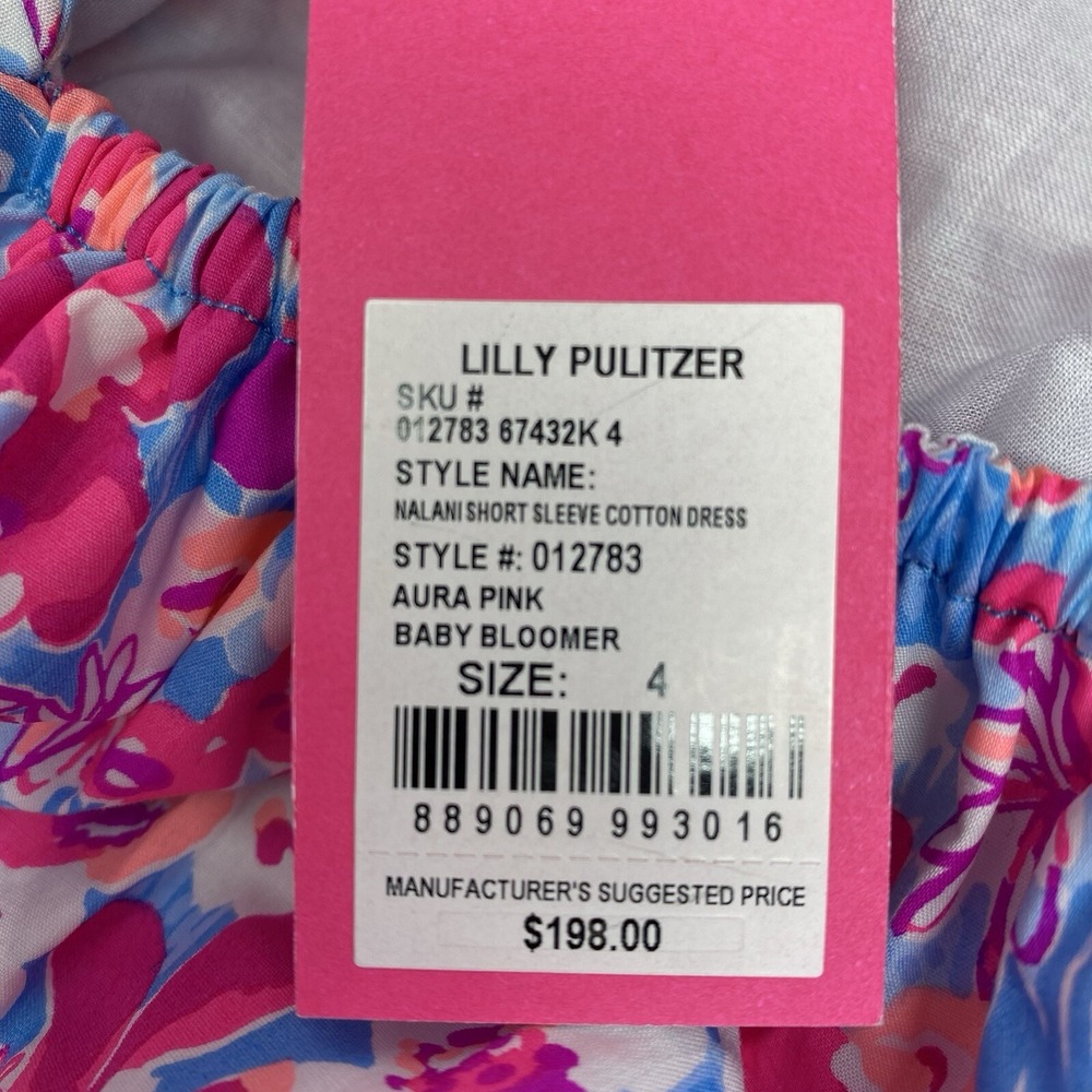 Lilly Pulitzer Nalani Dress Womens 4 Aura Pink Floral Puff Sleeve Tiered Mini - Picture 6 of 7